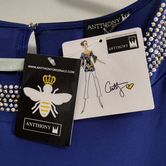 (NWT) Antthony: Embellished Pullover Poncho Top, Size 2X, Cobalt Blue - Picture 7 of 9